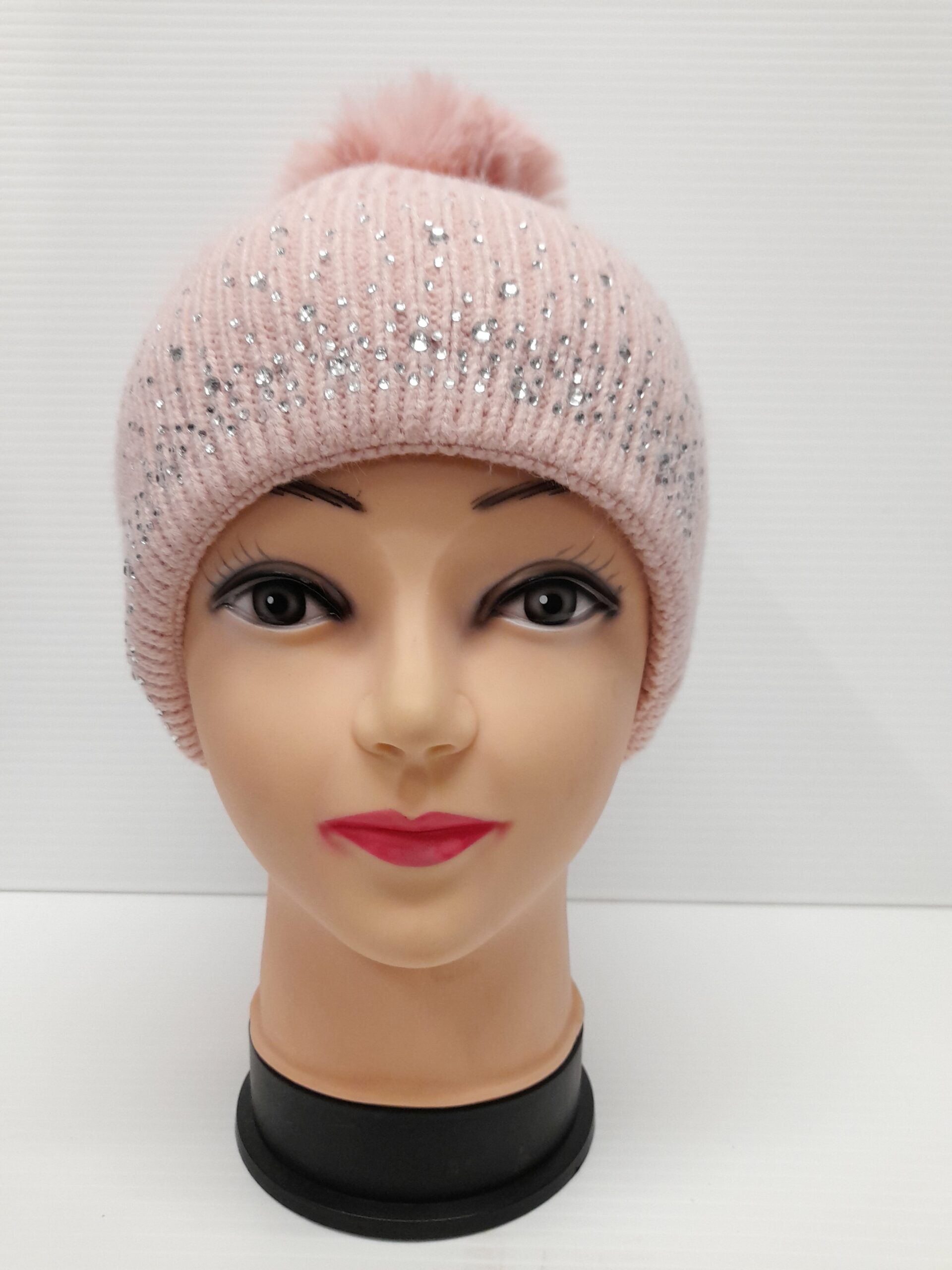 pink diamante bobble hat