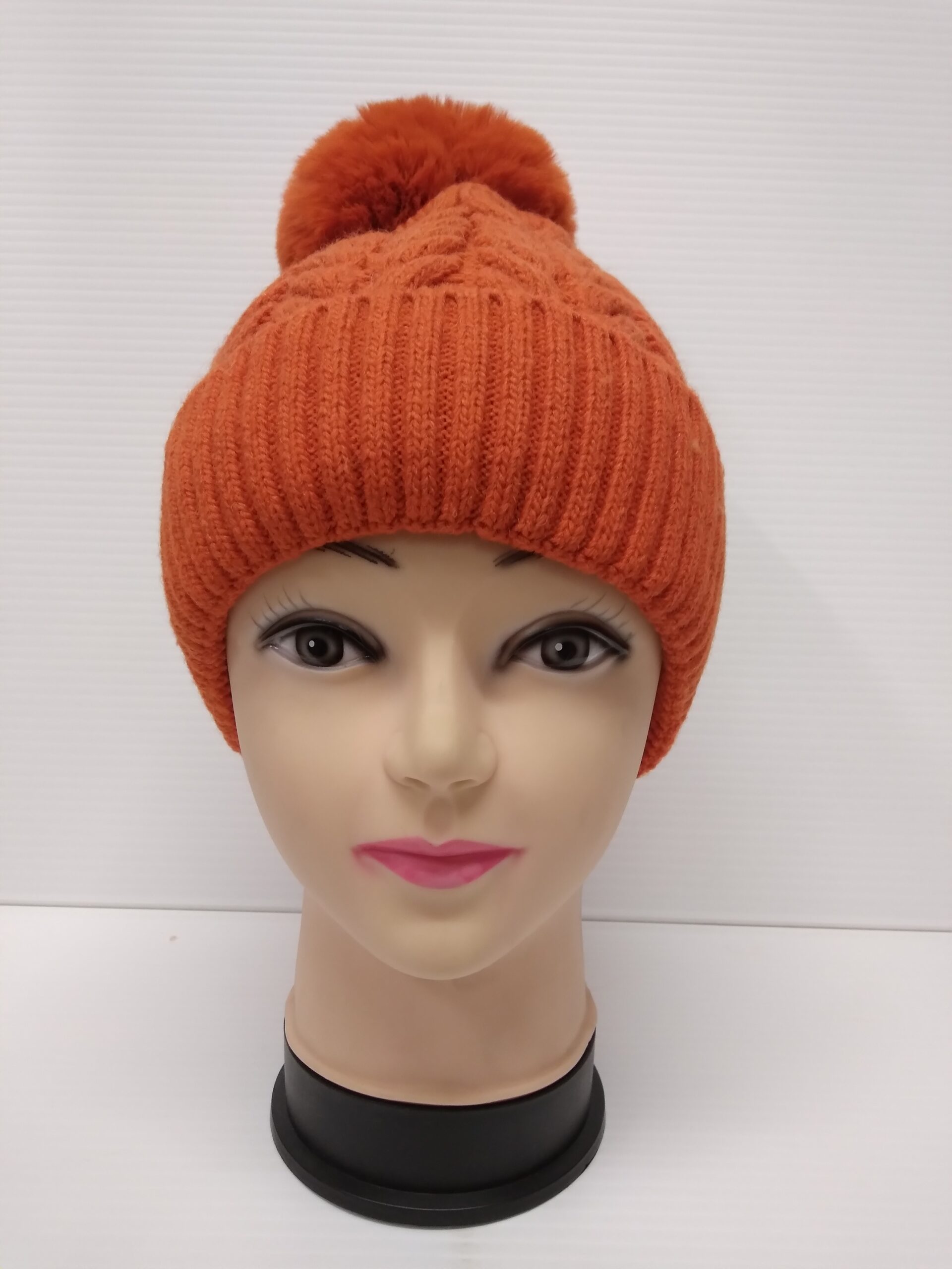 burnt orange bobble hat